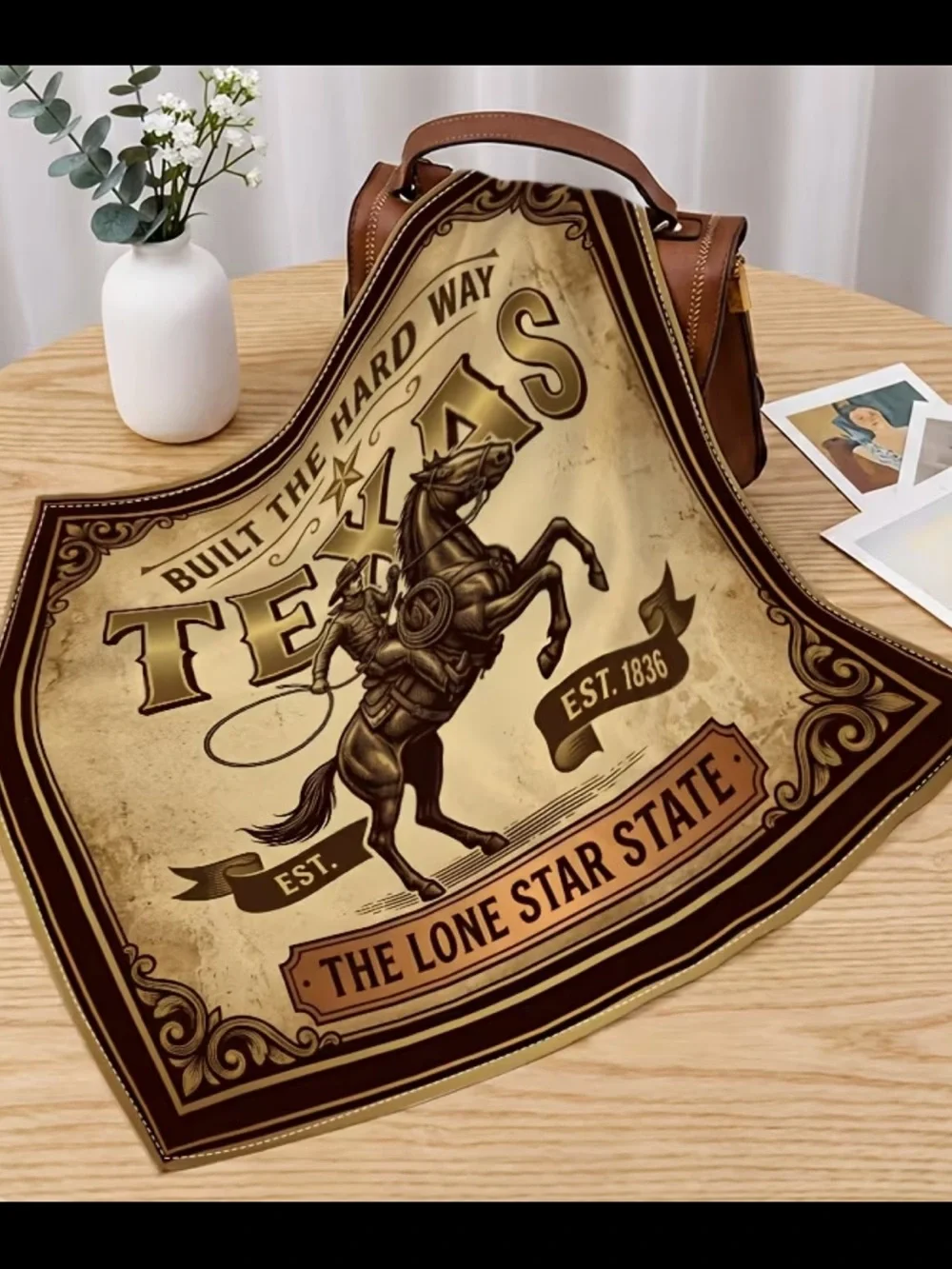 Vintage Texas Lone Star Scarf in Tan and Brown 35”
